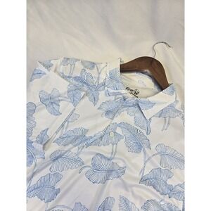 Reyn Spooner SG Golf Polo Mens Large L Blue Hawaiian Floral Brrr Limited Issue